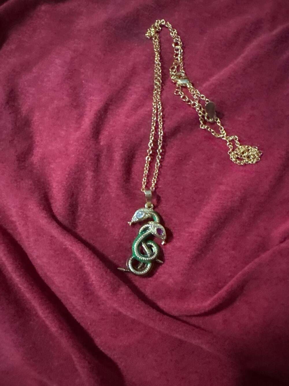 Betsey Johnson Vintage Style Enamel Double Snake Pendant Necklace with Crystals